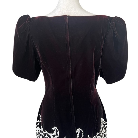 JESSICA MCCLINTOCK Gunne Sax Black Velvet Embroidered Puff Sleeve Dress Sz 9/10 - Picture 4 of 6